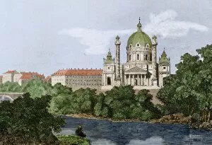 Rococo Collection: Austria. Vienna. St. Charless Church. Baroque. 19th century