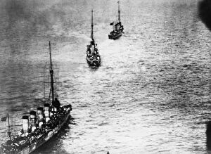 Images Dated 8th November 2011: Austrian battleships after Otranto Barrage, Adriatic, WW1