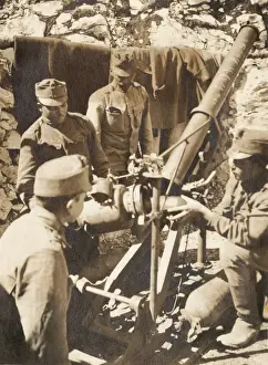 Austrian gunners loading 12cm trench mortar, WW1
