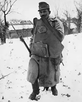 Galicia Prints: Austrian soldier with defence shield, Galicia, WW1
