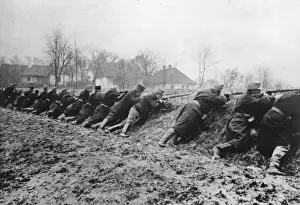 Austrian soldiers ready to fire, Galicia, WW1