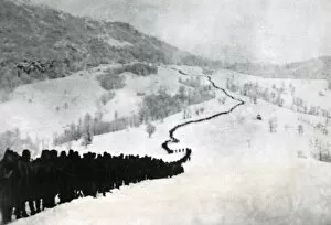 Austrian troops in deep snow, Serbia, WW1