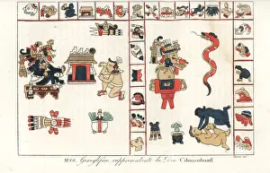 Aztec Prints: Aztec hieroglyphs depicting the god Cihuacoatl