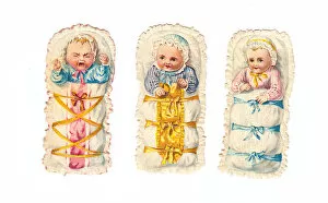 Images Dated 23rd November 2015: Babies in cradles on three Victorian scraps