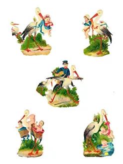 Bring Prints: Babies and storks on five Victorian scraps