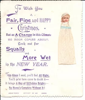 Baby with comic verse on a Christmas and New Year card