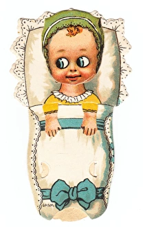 Baby in a cot on a greetings card