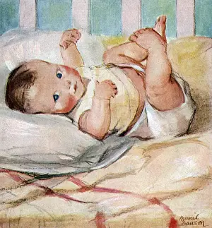 Baby in a cot by Muriel Dawson