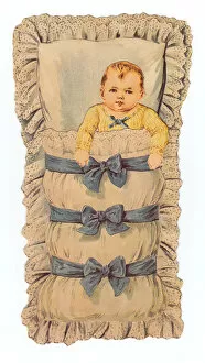 Baby in a cradle on a Victorian scrap