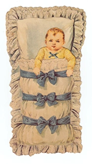 Images Dated 5th November 2015: Baby in a cradle on a Victorian scrap