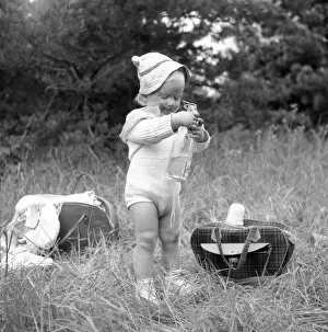 1950s Childhood Gallery: Baby girl at a picnic