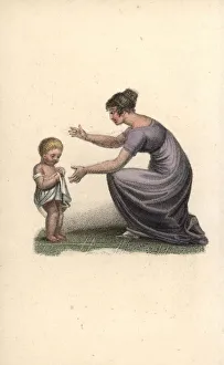 Amour Gallery: Baby taking its first step with mother