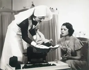 Nurse Prints: Baby Weighed by Nurse