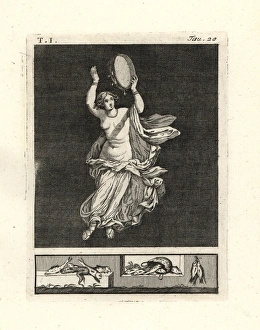 Antiquitiesofherculaneum Gallery: Bacchant dancer striking a tympanum or tambourine