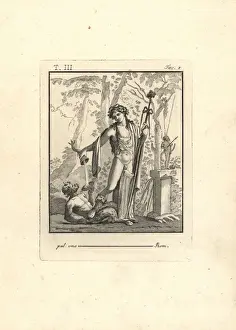 Drunken Prints: Bacchus with thyrsus, tripod horn and crown of leaves
