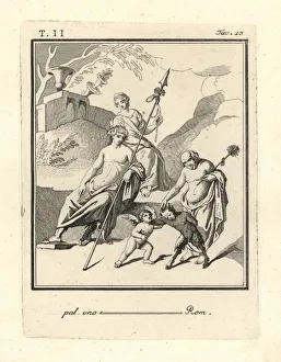 Antichità Gallery: Bacchus watching a fight between Cupid and a satyr