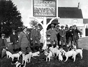 Badger hunters outside Plough Inn, Pyecombe, Sussex