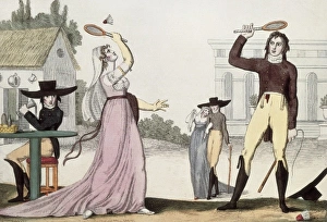 Etching Gallery: Badminton match. Illustration by Pierre Martinet