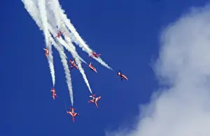 Hawks Prints: BAe Systems Hawks RAF Red Arrows break Binbrook 1982