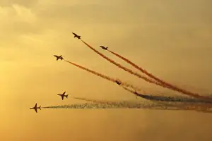 Hawks Prints: BAe Systems Hawks RAF Red Arrows break Scampton 1989