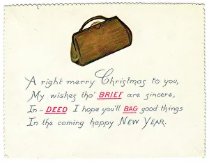 Bag with comic verse on a Christmas card