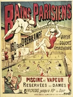Advertisment Gallery: Bains Parisiens. Advertisment marking the time