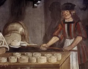 Commerces Prints: Baker. 15th century. Fresco. ITALY. Issogne