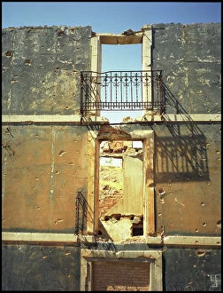 Images Dated 8th December 2015: Balcony Belchite showing bullet damage Spain