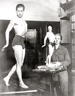 Pre War Prints: Ballet dancer poses for sculptor, Paris, 1933