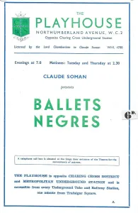 Ballets Prints: Ballets Negres (programme for The Playhouse theatre)