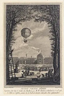 Thuilleries Prints: Balloon ascent from the Tuilieries Gardens, Paris