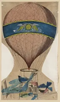Propellers Prints: Balloon with open frame wood or metal basket and attached pr