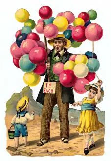 Salesman Collection: Balloon seller on a Victorian scrap