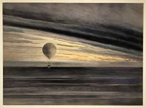 The balloon Zenith at sunrise or sunset, with five passenger