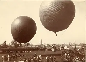 Monmouth Prints: Two balloons alongside a railway station in Monmouth