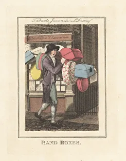 Band-box seller in front of Juvenile Library, London, 1805