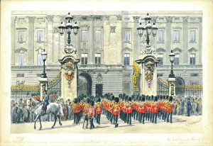 Band marching at Buckingham Palace, London
