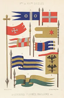 14th Century Prints: Banners, pennants, ensigns, 10th to 14th century