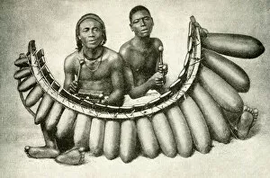 Images Dated 7th August 2018: Bantu musicians with gourd piano, Central Africa