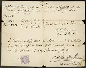 Hand Written Collection: Baptism Note 1876