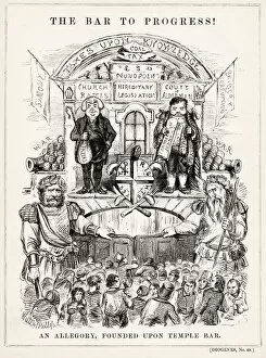 The Bar to Progress! An allegory, founded upon Temple Bar. Satirical cartoon, 1853