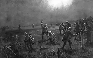 Darkness Prints: Barbed wire party freeze under enemy star shell, WW1