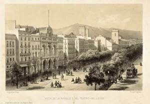 Litography Collection: Barcelona (19th c. ). The Rambla and the Teatro
