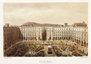 Barcelonian Prints: Barcelona (19th c. ). Royal Square. Litography