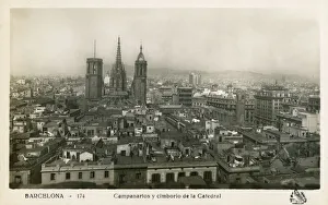 Rooftops Prints: Barcelona, Spain - Bell towers and dome of the Cathedral