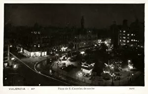 Barcelona, Spain at night - Plaza de E. Castelar