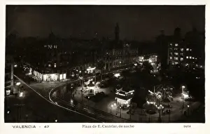 Booths Prints: Barcelona, Spain at night - Plaza de E. Castelar