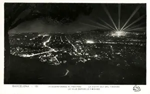 Overlooking Prints: Barcelona, Spain at night from Tibidabo Mountain