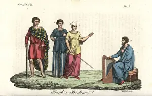Bard in sky-blue robes and ancient Britons