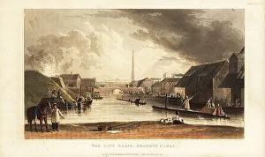 Manufactures Prints: Barges and other boats at the City Basin, Regent's Canal, Lond